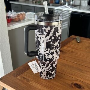 Cow Print Tumbler with Handle